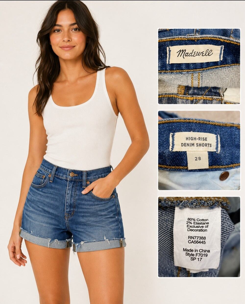 Madewell Women's High Rise Mom Denim Shorts Size 28 Medium Wash Cuffed
